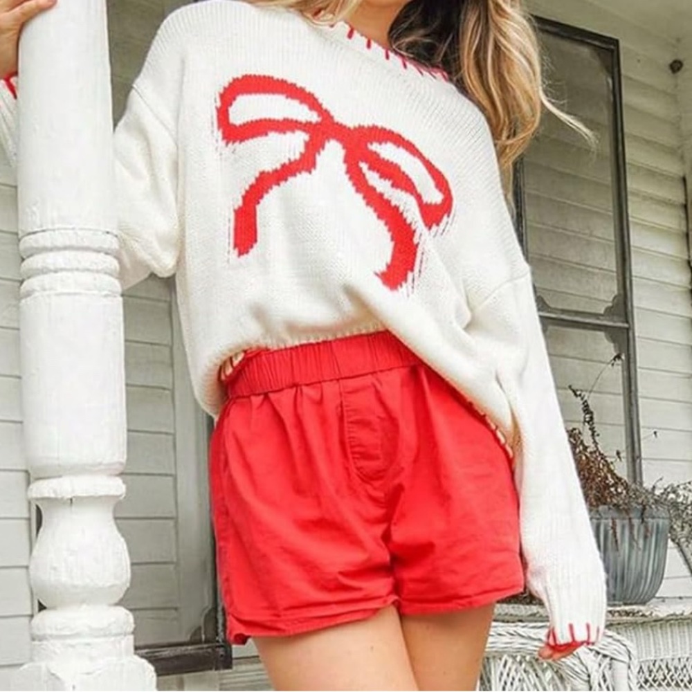 Chic White Sweater with Red Design